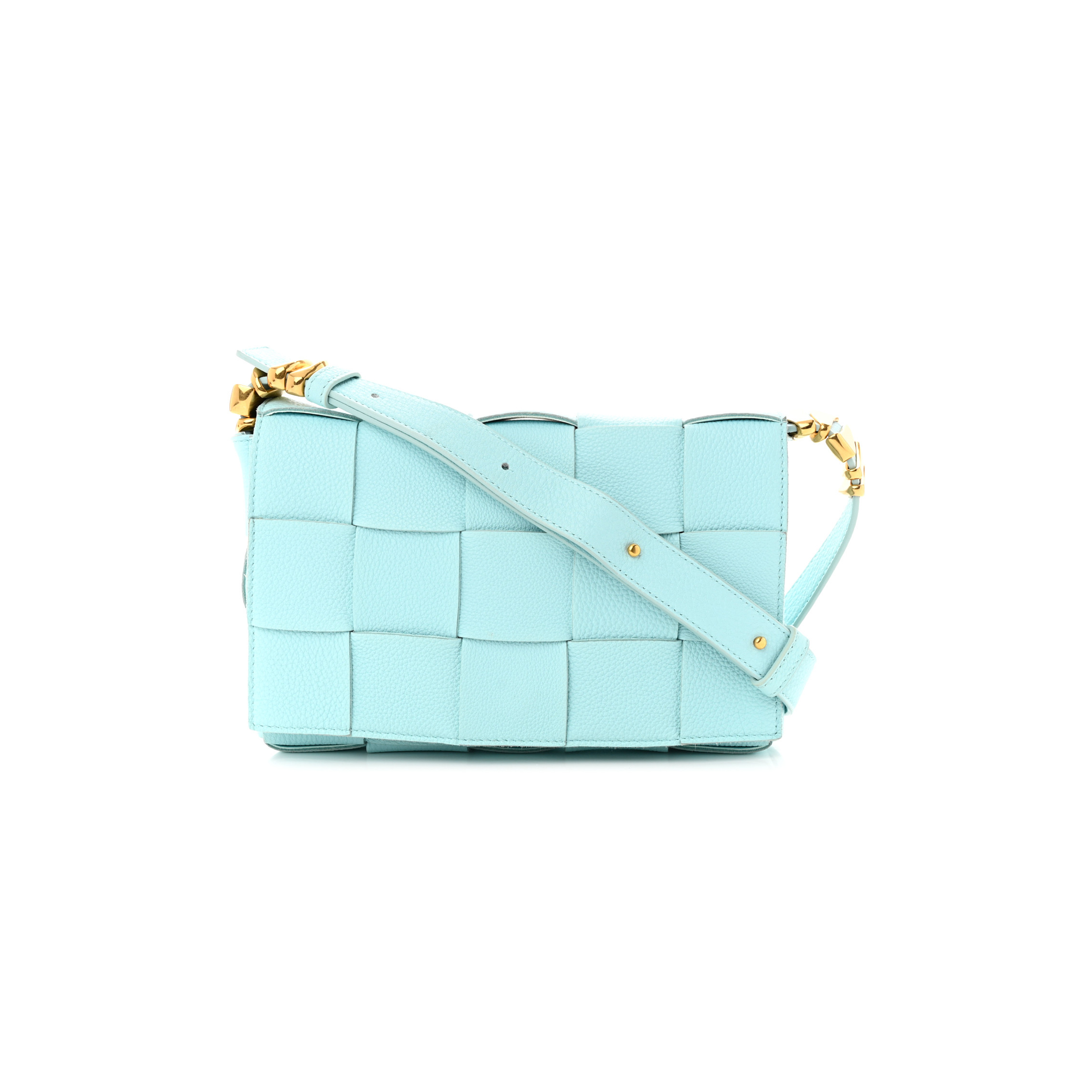 BOTTEGA VENETA GRAINED CALFSKIN MAXI INTRECCIATO CASSETTE CROSSBODY BAG PALE BLUE (23*15*5.5cm)