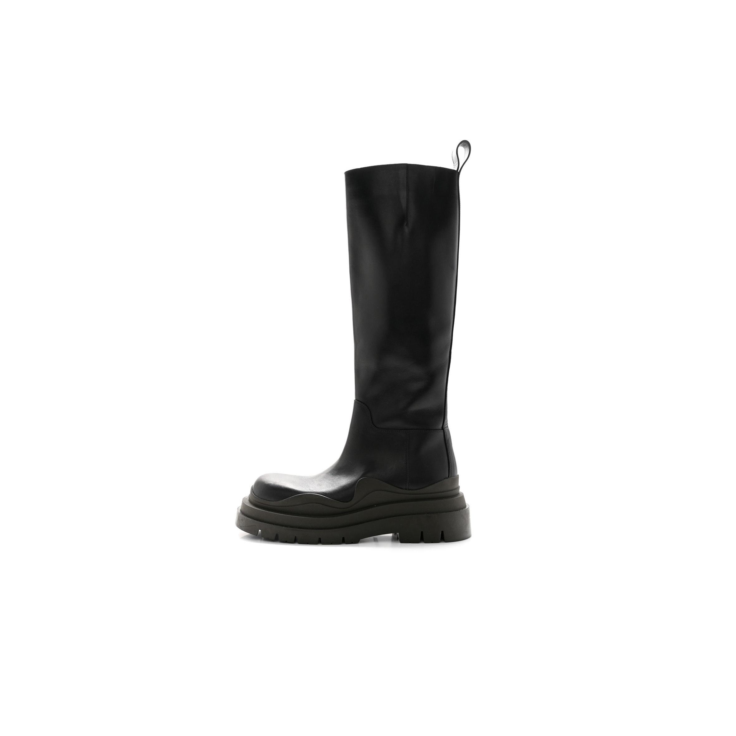 BOTTEGA VENETA CALFSKIN THE TIRE HIGH BOOTS  BLACK 