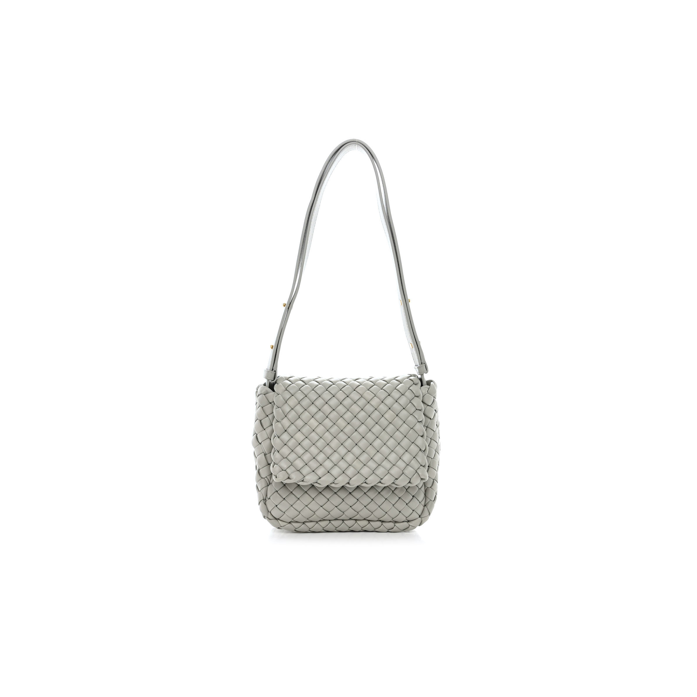 BOTTEGA VENETA NAPPA INTRECCIO MINI COBBLE SHOULDER BAG AGATE GREY (19*18*9cm)