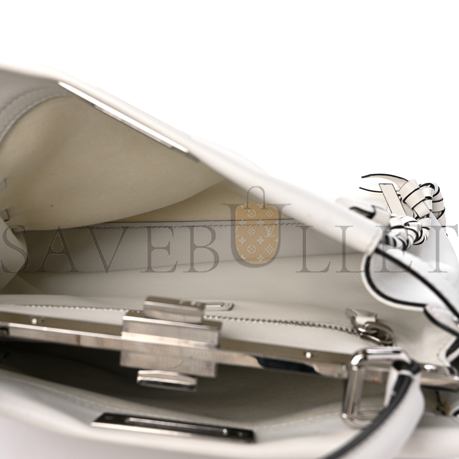 FENDI VITELLO SETA CENTURY NAPPA WHIPSTITCH MEDIUM PEEKABOO ICONIC SATCHEL WHITE (34*26*14cm)