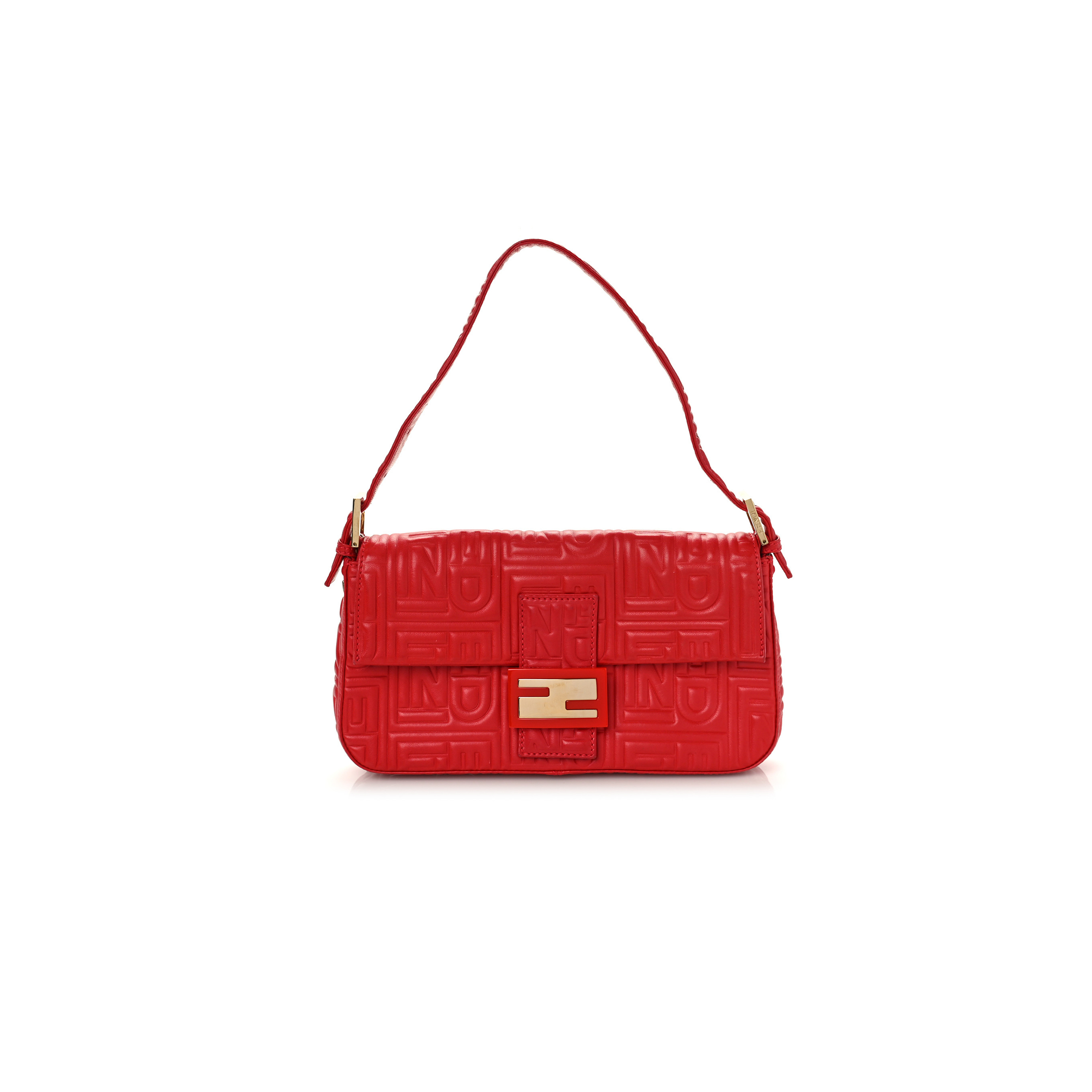 FENDI NAPPA LOGO EMBOSSED BAGUETTE RED (26*14*4cm)