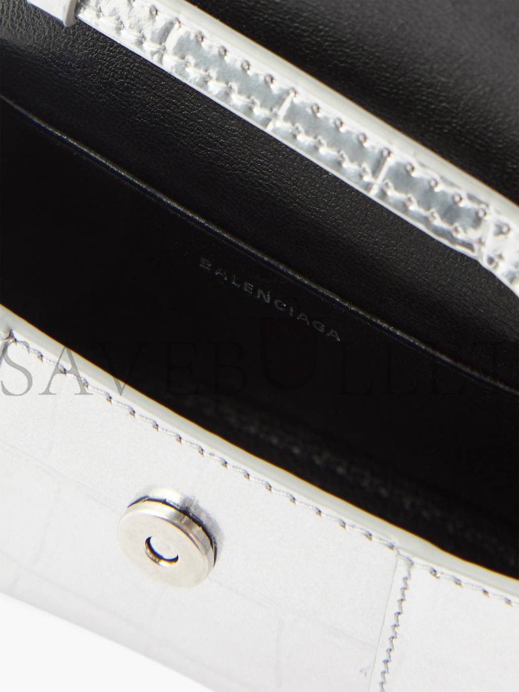 BALENCIAGA SILVER HOURGLASS MINI CROCODILE-EFFECT LEATHER BAG MATCHESFASHION US (11.6*7.8*4.5cm)