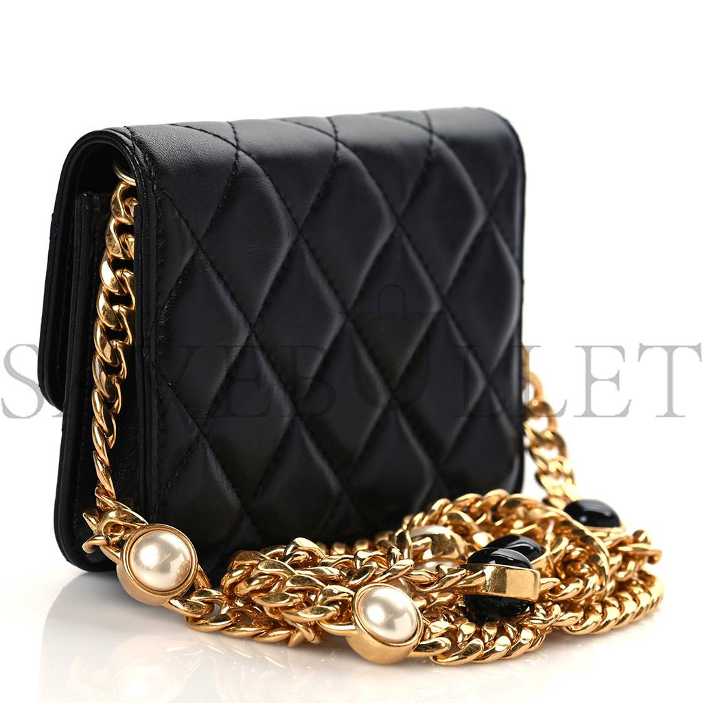 CHANEL LAMBSKIN RESIN QUILTED CLUTCH WITH CHAIN BLACK GOLD HARDWARE (15*10*5cm)