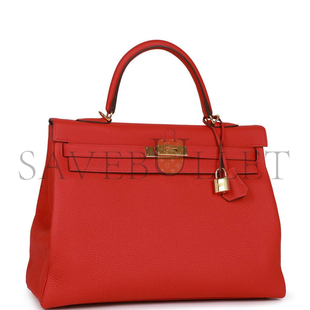 HERMES KELLY RETOURNE 35 GERANIUM TOGO GOLD HARDWARE(35*24*12cm)