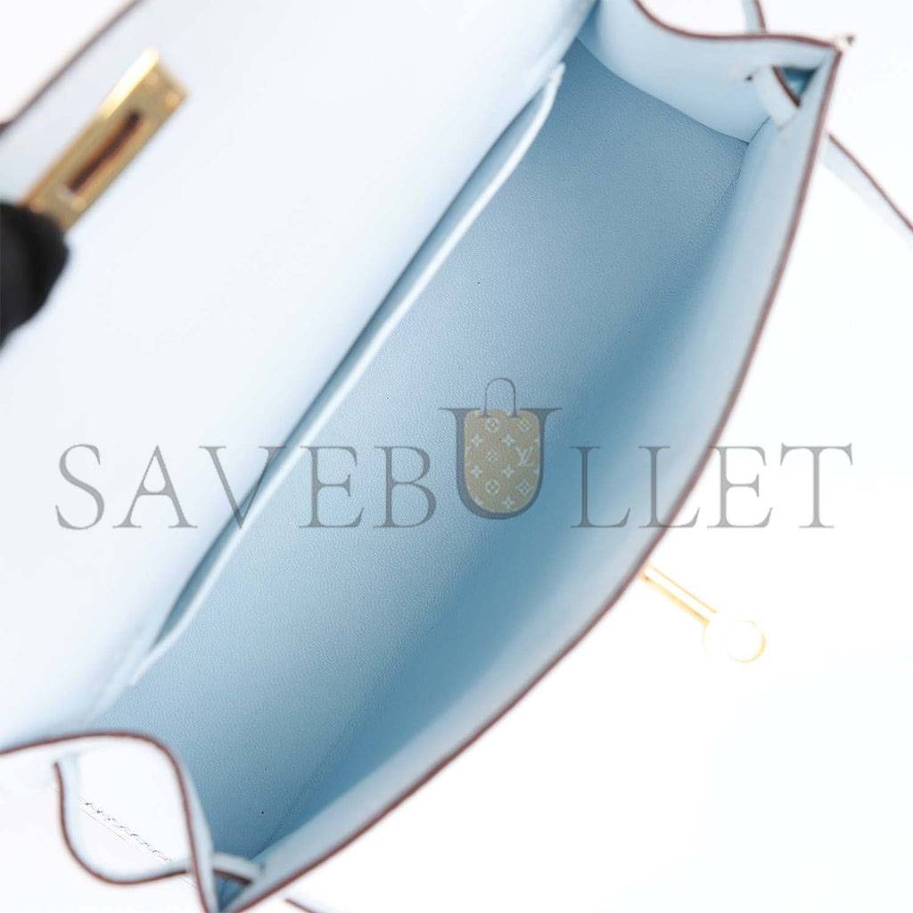 HERMES MINI HERMES KELLY SELLIER 20 BLEU BRUME CHEVRE GOLD HARDWARE (19*12*5.5cm)