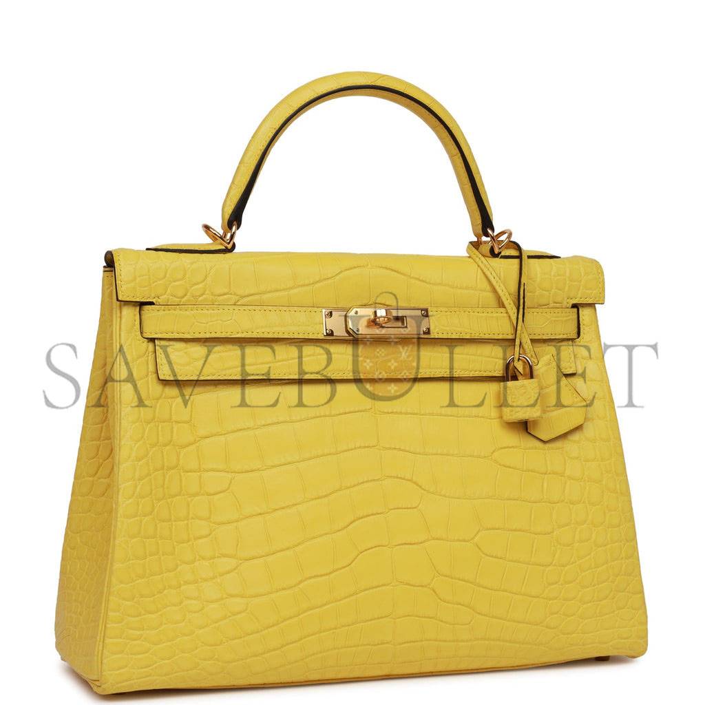 HERMES SPECIAL ORDER (HSS) KELLY RETOURNE 32 MIMOSA MATTE ALLIGATOR GOLD HARDWARE (32.*23*10.5cm)