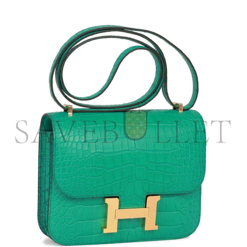 HERMES CONSTANCE 18 VERT JADE MATTE ALLIGATOR GOLD HARDWARE 39821013450846 (18cm)