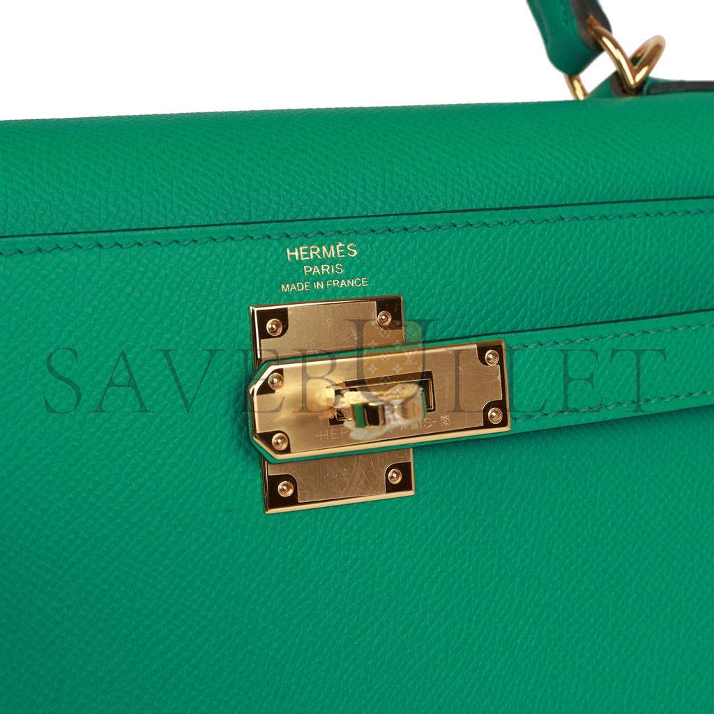 HERMES KELLY SELLIER 28 VERT JADE EPSOM GOLD HARDWARE (28*22*10cm)