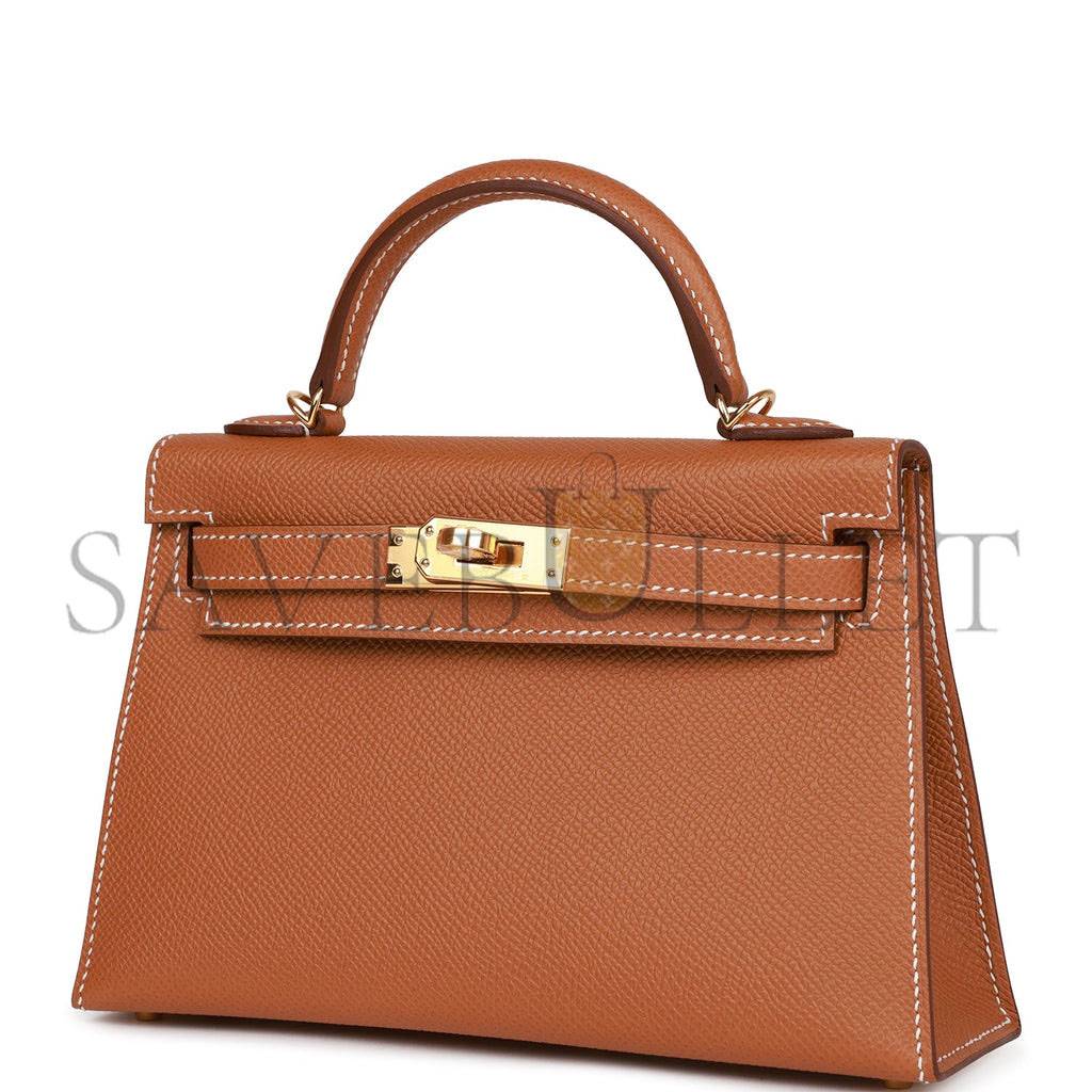 HERMES MINI KELLY SELLIER 20 GOLD EPSOM GOLD HARDWARE 39848783642718(19*12*5.5cm)