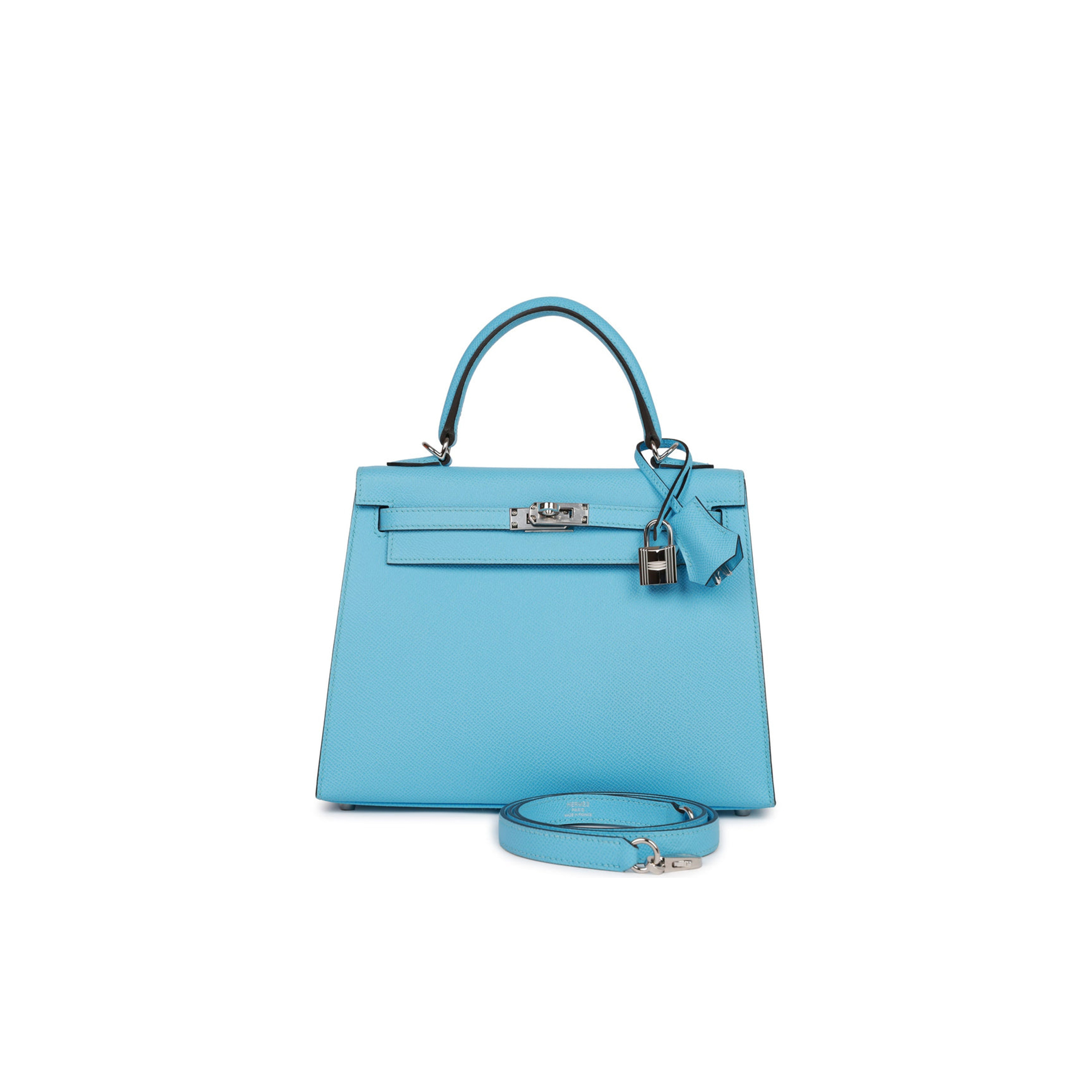 HERMES KELLY SELLIER 25 CELESTE EPSOM PALLADIUM HARDWARE  (25*17*7cm)