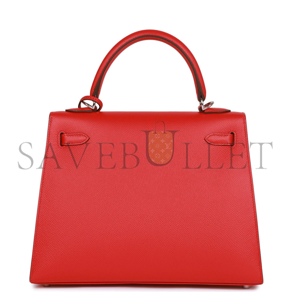 HERMES KELLY SELLIER 25 ROUGE DE COEUR VERSO EPSOM PALLADIUM HARDWARE  (25*17*7cm