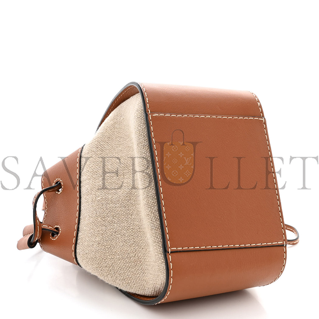 LOEWE CALFSKIN CANVAS MINI HAMMOCK SHOULDER BAG NATURAL TAN (19*17*10cm)