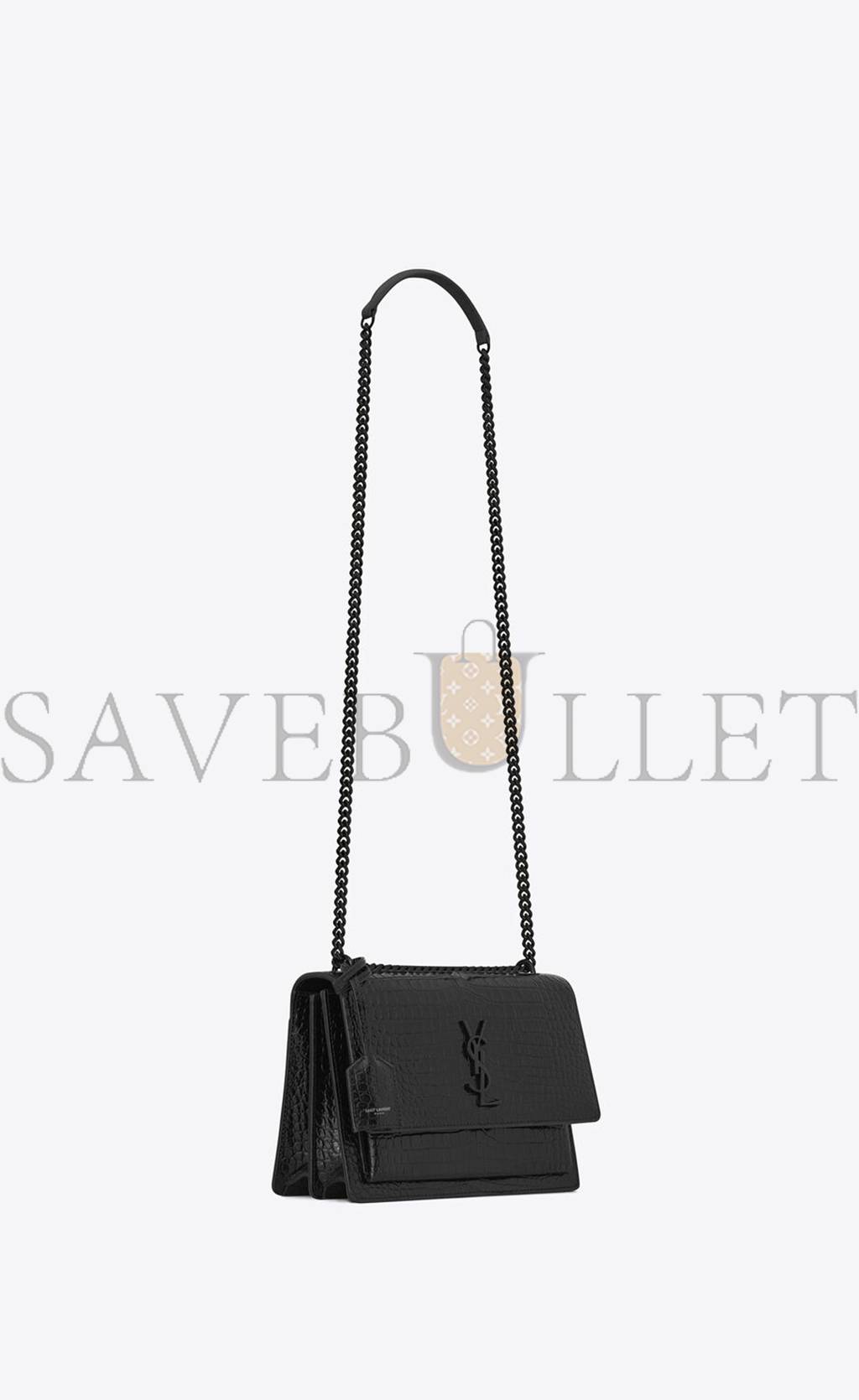 YSL SUNSET MEDIUM CHAIN BAG IN CROCODILE-EMBOSSED SHINY LEATHER 442906DND0U1000 (22*16*6.5cm)