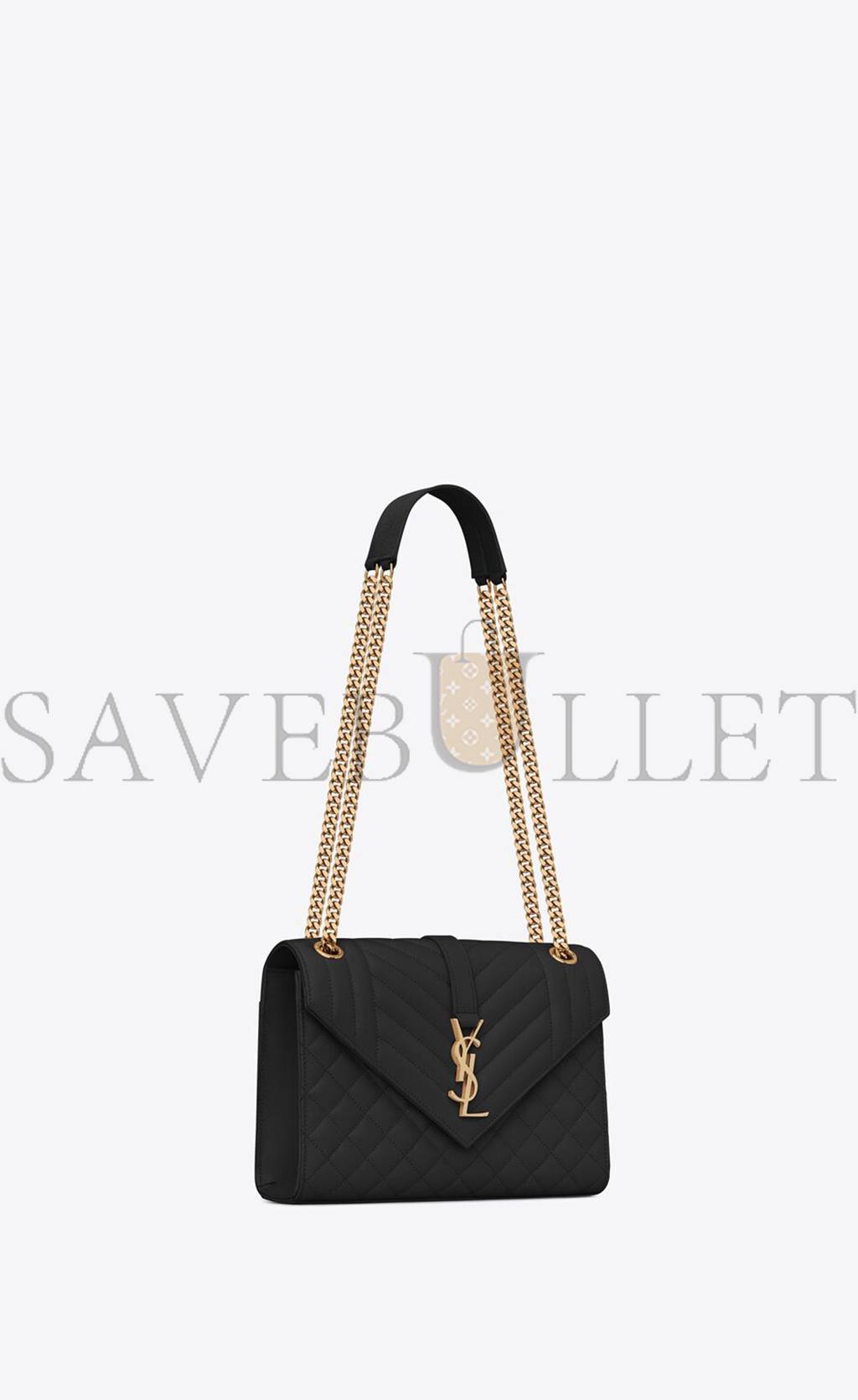 YSL ENVELOPE MEDIUM CHAIN BAG IN MIX MATELASS&EACUTE; GRAIN DE POUDRE EMBOSSED LEATHER 600185BOW911000 (24*17.5*6cm)