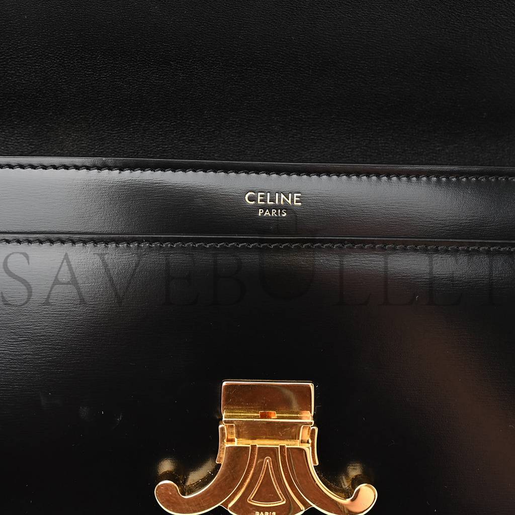 CELINE SHINY CALFSKIN TRIOMPHE CHAIN BAG BLACK (30*13*4cm)