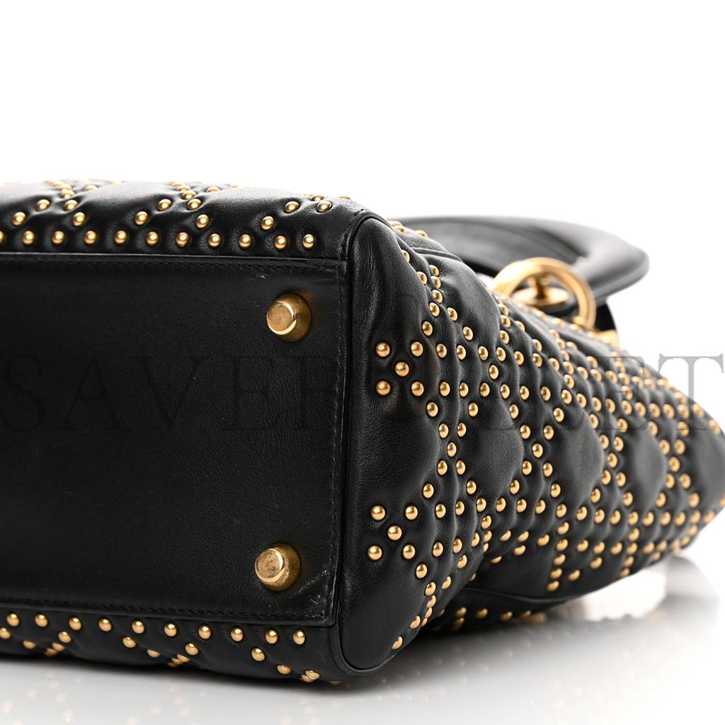 DIOR CALFSKIN CANNAGE STUDDED MEDIUM SUPPLE LADY DIOR BLACK (23*18*12.1cm)