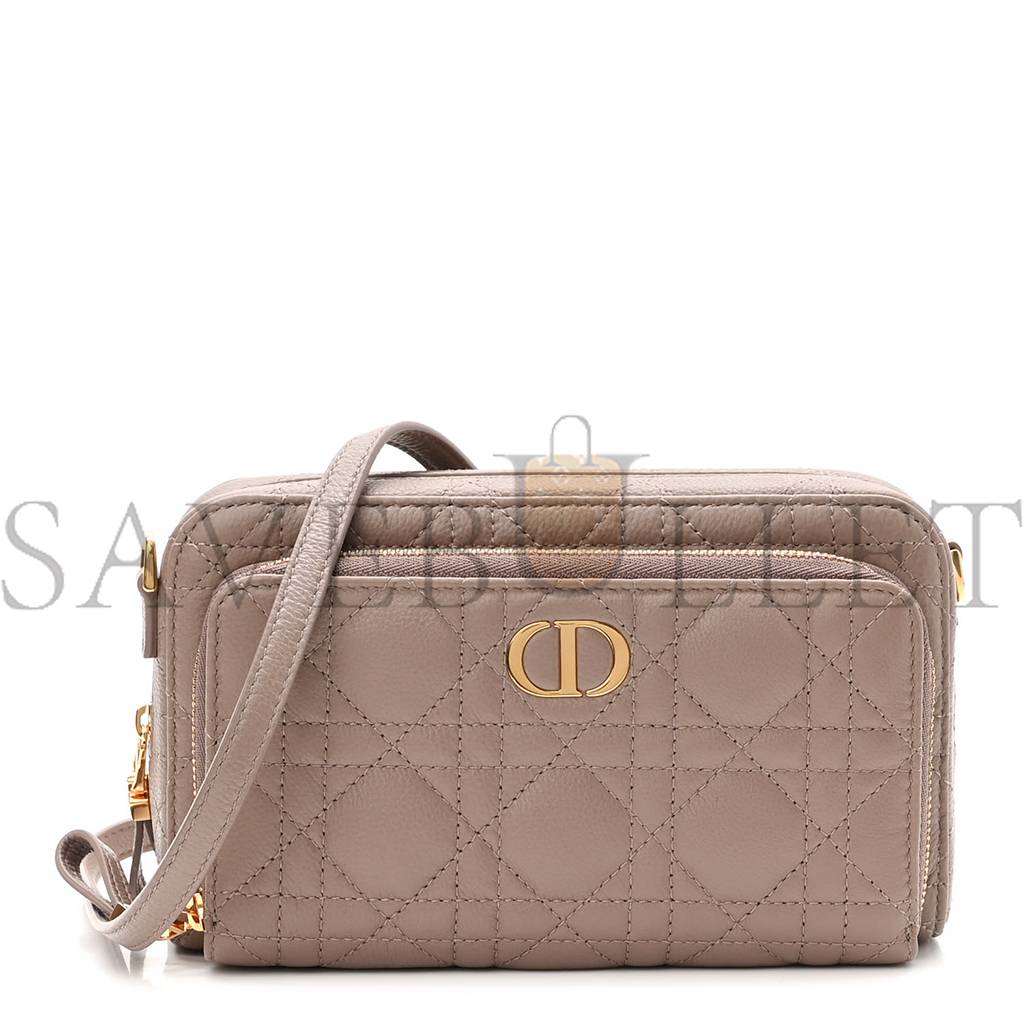 DIOR SUPPLE CALFSKIN CARO DOUBLE POUCH WARM TAUPE (19*11*7cm)