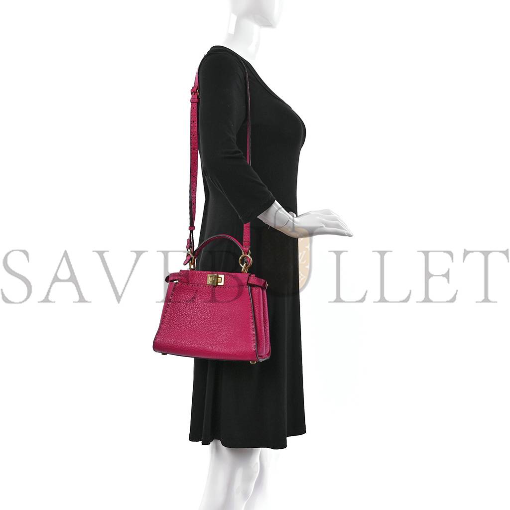 FENDI CUOIO ROMANO SELLERIA MINI PEEKABOO ICONIC SATCHEL FUXIA (23*19*11cm)